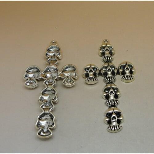 RONGQING 10pcs/lot Skull Cross Pendant 74x40mm Religion Devil Cross Jewelry Findings DIY Accessoire Bijoux Fabrication