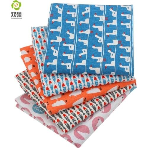 Shuanshuo Animal Print Cotton Linen Fabric DIY Home Decoration Patchwork Fabric For Cushion,Shopping Bag,45X45CM 5pcs/lot