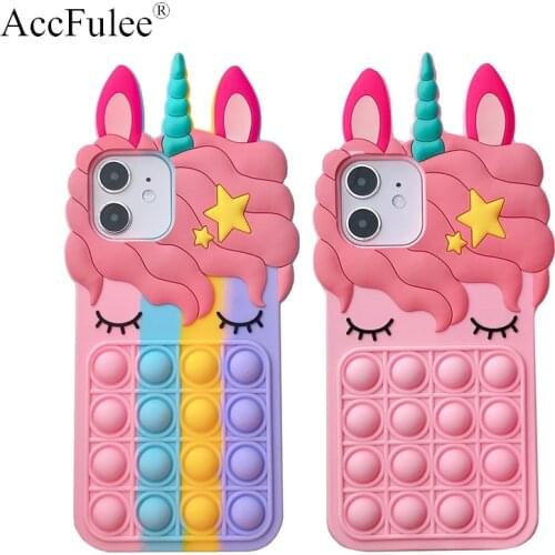 Cartoon Horse Silicon Case For iPhone 12 Pro Max 11 6S 7 8 Plus XR XS SE 5S Animals Cover Reliver Stress Press Bubble Cover