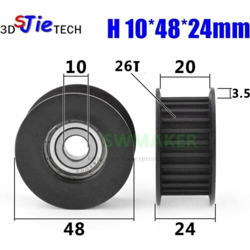 1pcs HTD-5M tooth 20mm wide synchronous pulley, 6200 bearing pulley/wheel 10*48*24mm for woodworking machine / engraving machine