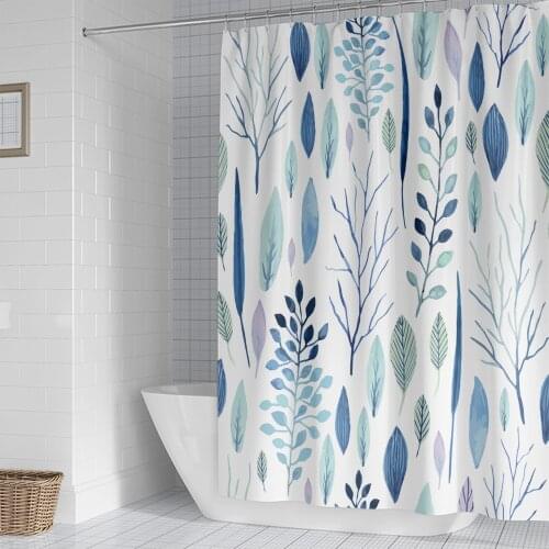 Blue Winter Cute Watercolor Flower Shower Curtains High Quality Bathroom Curtain Waterproof and Mildew Proof Shower Curtain