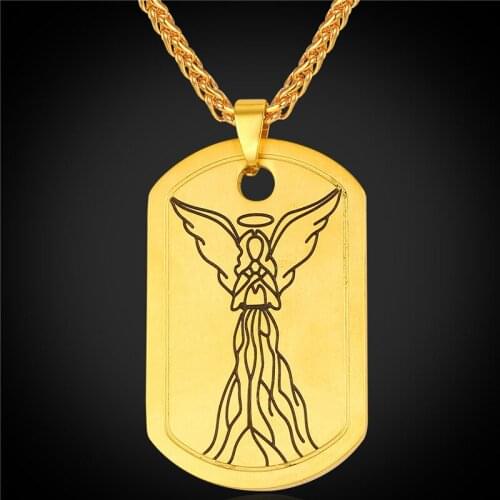 Dog Tag Angel Necklace Pendant Jewelry Wholesale 316L Stainless Steel/Gold Color Chain For Men/Women 2016 New GP2190