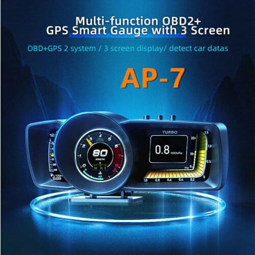 Smart Gauge OBD2+GPS HUD 3 LCD Screen Speedometer Alarm Light Detect Car Datas Clear Fault Adjustable Bracket AP-7