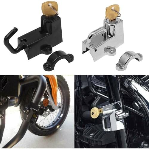 Universal Motorcycle Handlebar Helmet Lock Shelf Bar Tube w/2 Keys For Harley 7/8" to 1-1/4" 25-32mm Chrome/Black Locks
