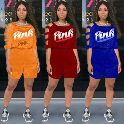 VAZN 2021 Summer Short Sleeve Letter Hole Out Sexy Bikini Beach Suits 2 Piece Set Women Top And Pant