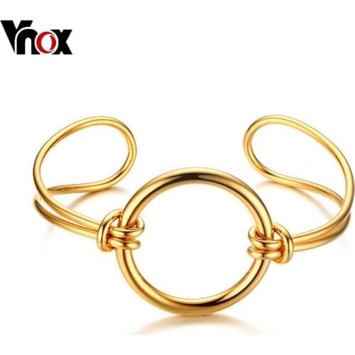 Vnox Knot Round Cuff Bracelet Bangle Gold Tone Stainless Steel Metal Trendy Jewelry