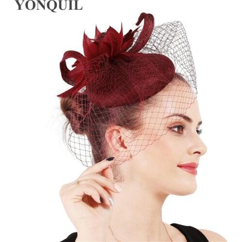 High Quality 4-Layer Sinamay Bride Wedding Fascinator Hat Mesh Headwear Linen Marriage Hat Elegant Women Yarn Hair Accessories