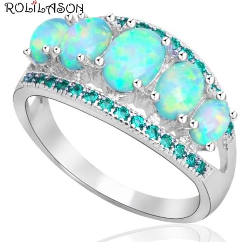 ROLILASON Anniversary gift green Fire Opal green crystal Fashion Jewelry for Women 925 Silver Rings USA Size #6#7#8#9#10 OR904