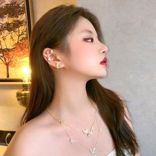 Cute Full Crystals Butterflies Pendant Necklace For Women 2021 Fashion Trend Party Girls Gold Tone Multilayer Choker Necklace