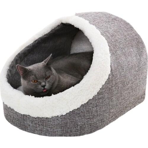 Winter Washable Pet Bed Warm Cat Cave Bed Wool Cat Basket With Free Cushion Pillow Bed For Dog Cats Pet Cushion in Cat Supplies