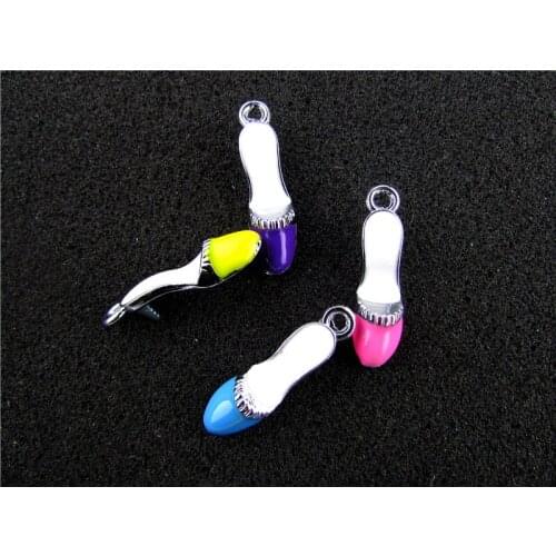 AE690 Mix Color 20Pcs Alloy Metal Enamel High-heeled shoes Charms Pendant 28x8mm