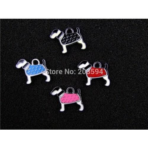 AE471 Mix Color 20Pcs Alloy Metal Enamel Dog Charms Pendants 22x18mm