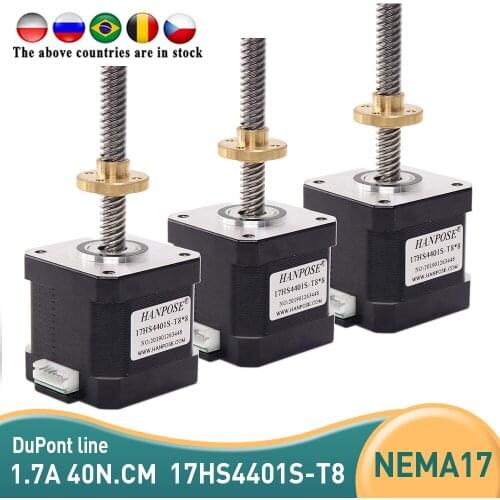 Free shipping 3pcs Nema17 stepper motor with T8 screw lead 8mm 42BYGH 17HS4401S-T8 310mm For 3D Printer Monitor Equipment