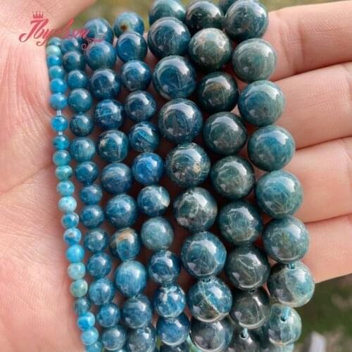 Natural Apatite Round Blue Loose Spacer 4/6/8/10mm Natural Stone Beads For DIY Necklace Bracelets Jewelry Making Strand 15"