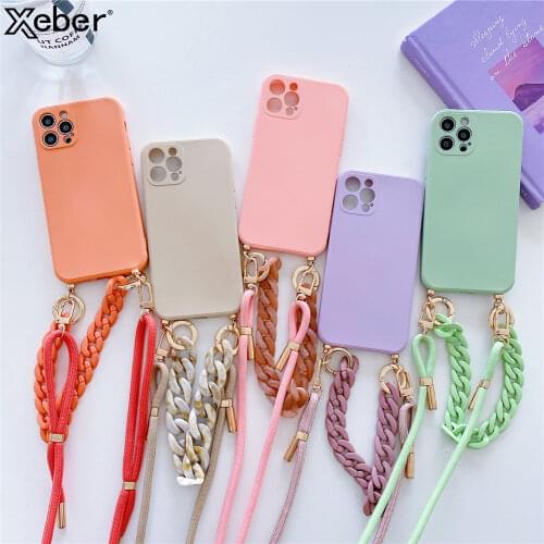 Luxury Marble Agate Chain Lanyard Phone Case For iPhone 11 12 Pro Max XS XR X 8 7 6 6S Plus SE 12 Mini Soft Silicone Back Cover