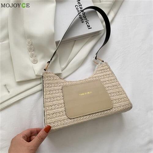 Ladies Fashion Summer Underarm Women Small PU Woven Patchwork Shoulder Bags Shoulder Bags Casual Woven Handbags