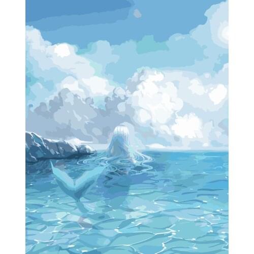 DIY Painting By Numbers Blue Mermaid 40x50cm HandPainted Oil Painting Drawing On Canvas Adults Child Kill Time Home Decoration