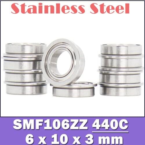 SMF106ZZ Flange Bearing 6x10x3 mm 10PCS Double Shielded Stainless Steel Flanged SMF106 Z ZZ Ball Bearings SMF106Z MF106 F676 ZZ