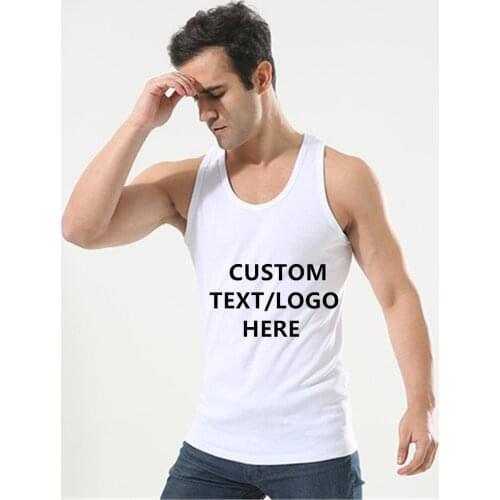 Custom T-Shirt 100% Cotton Mens Sleeveless Tank Top Solid Muscle Vest Undershirts O-neck Gymclothing Tees Personalized Whorl Top