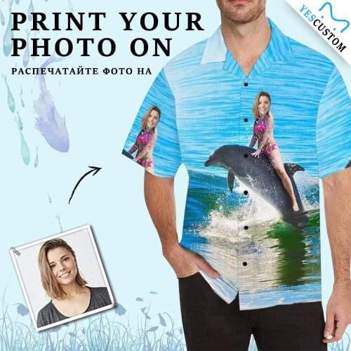 YesCustom T-Shirt Custom Face Sea Dolphin Cardigan Beach Tee Printed Oversize Party Hawaiian Shirt Blouses Tops Pet Lover