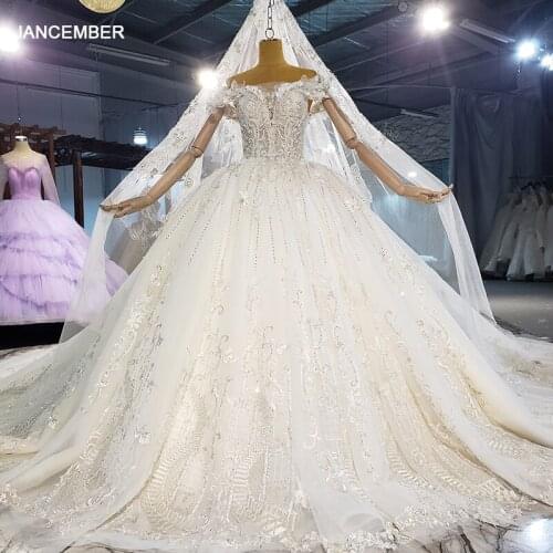 HTL2163 White Elegant Lace Wedding Dress Bride 2021 New Applique Printed Pattern Frill Tube Top Sequined Elegant свадьба платье