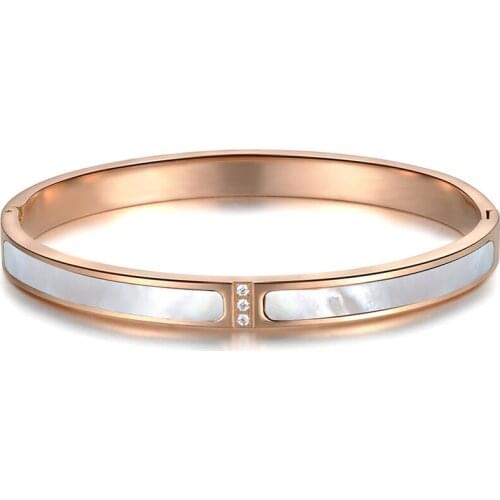 Classic Titanium Steel White/Black Shell Bracelets & Bangles Luxury Engagement Wedding Bangle Jewelry For Women B18045