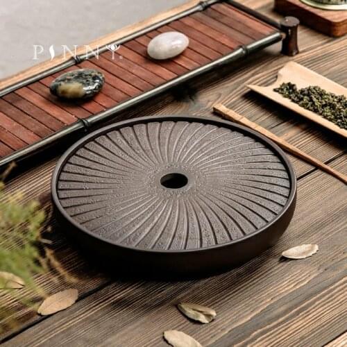 PINNY Yixing Purple Clay Round Tea Tray 20.7*20.7*4.2cm Chinese Tea Ceremony Table Hand Made Kung Fu Tea Tray Teapot Crafts Tray
