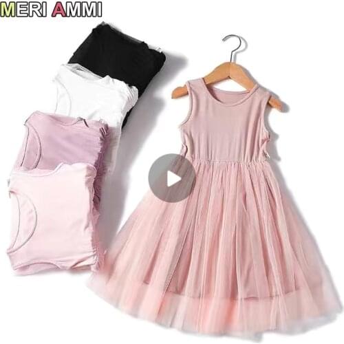MERI AMMI Children Girl Clothing Sleeveless Mesh Dress TuTu Party Princess For 2-8 Year Kids