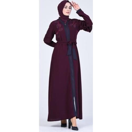 Minahill With Pearls Belted Ferace 0401-01 Purple 0401-01