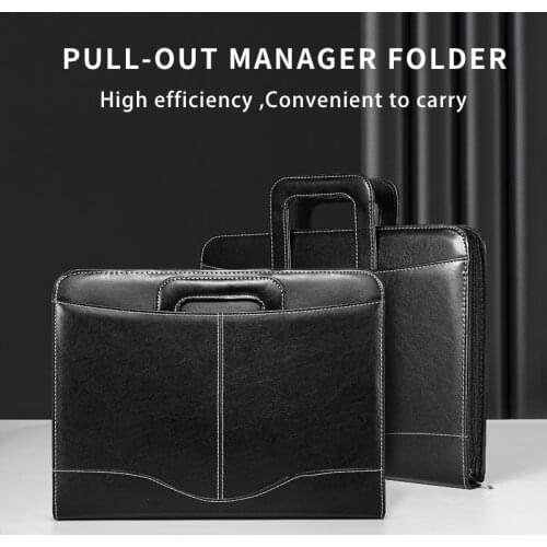 Fashion A4 Document File Folder PU Leather With Calculator Binder Handle Zipper Stationary Business Padfolio manager folder logo