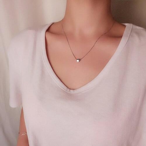 Fashion Minimalist Shiny Heart Shaped Pendant Necklace Silver Color Cute Charm Clavicle Chain Necklace For Women Jewelry Gift