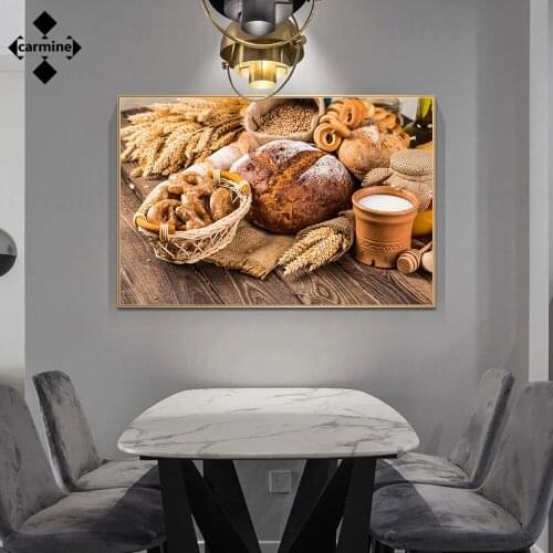 Dining Hall Wall Decor Nutritious Breakfast Poster and Print Milk and Bread Wall Art Canvas Picture for Kitchen Decor Frameless