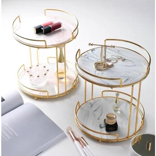 Nordic Vanity Tray Double-deck Cosmetics Storage Tray Creative Dressing Table Desktop Racks Princess Finishing Rack Jewelry Tray