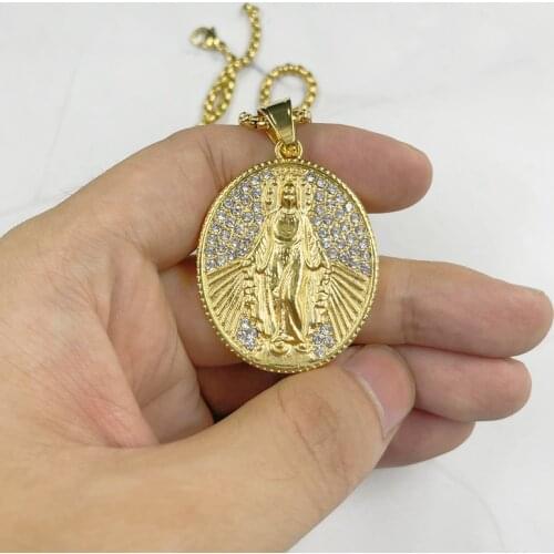 New arrival Gold Blessed Virgin Mary Pendant Necklace For Women Men round Pendant Fashion Woman Jewelry Gifts For men women