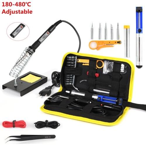 New Electric Soldering Iron Kit 80W 220V LCD Temperature Adjustable Solder Iron Kit Welding Tool Set Soldering Tips Wires 908S