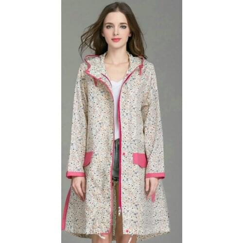 New Fashion Women Floral Waterproof Raincoat With Belt Light Breathable Rainwear Adult Brand High Quality Rain Jacket