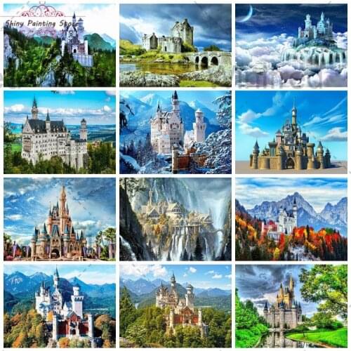 Landscape Diamond Painting Castle Building Diamond Embroidery Full Round Square Rhinestone Mosaic Scenery Home Decoration Mural