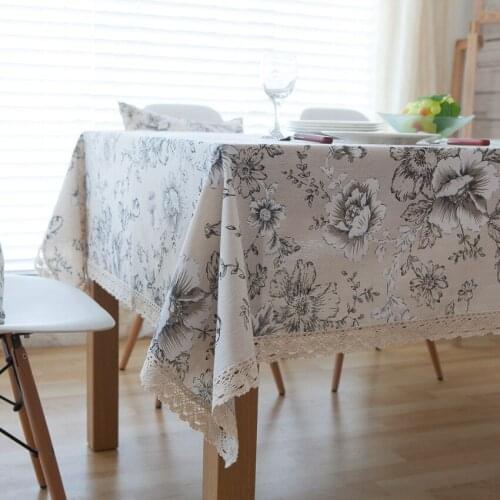 Peony with lace Table Cloth Cotton Linen thick Tablecloth Dining Coffee Table Cover Wedding banquet Kitchen Furniture dust cloth
