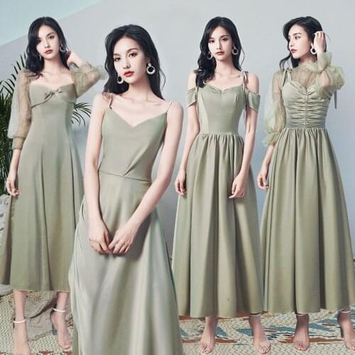 Bridesmaids Dresses Vintage V-Neck Sleeveless Floor-Length Luxury Green Spaghetti Straps A-Line Women Wedding Party Gown E706