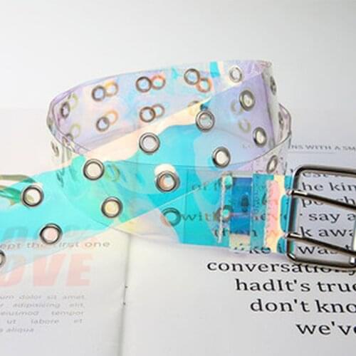 2021 Two Row PVC Clear Belt For Women Fashion Pin Buckle Female White Waist Trousers Transparent Belts Ladies Jeans Grommet Belt