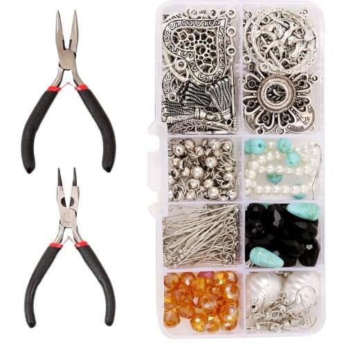 Professional Earring Making Kit Vintage Ethnic Dangle Earrings DIY Making Supplies Kit Antique Silver Colour Jewelry Plie
