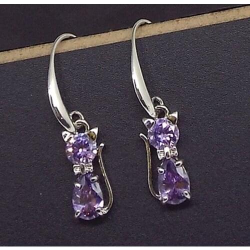 Personality Creativity Cute Cat Shape Crystal Earrings Fashion Women Silver Color Dangle Earrings Charm Lady Nightclub Jewelry