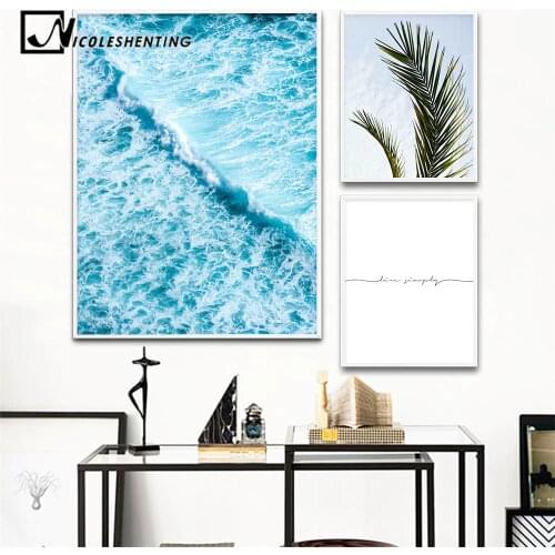 Scandinavian Sea Waves Wall Art Canvas Painting Leaf Ocean Seascape Nordic Posters and Prints Decorative Picture Home Decoration