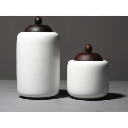 Fat White Blackwood Cover Tea Containers Ceramic Sealed Tea Container Large and Small Number Tea Set Accessories Tea Containers