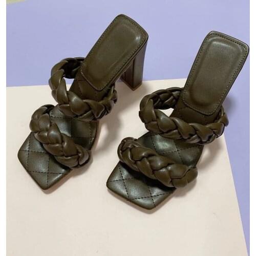 Women Pumps Summer Leather Braided High Heel Sandals Fashion Womens Shoes Woman Cross Wove Folds Mules Shoes Sexy High Heels