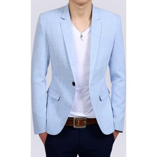 Spring and Autumn Casual Suit Mens Jacket Single Piece Korean Style Trendy Plaid Small Suit Young Mens Slim Jacket Single West