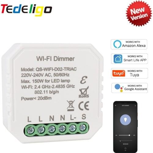 WiFi Tuya Smart Dimmer Switch 1Gang LED Breaker Module Wireless Voice Remote Control Timer Compatible Alexa Echo Google Home