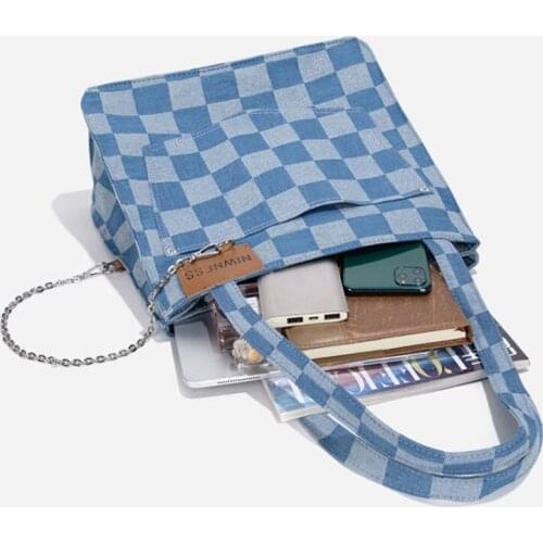 Korean Ulzzang y2k large-capacity Hasp handbag chic fashion Vintage shopper bag Harajuku casual plaid print women shoulder bags