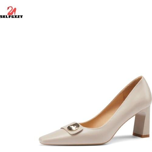 SKLFGXZY Ms. Genuine Leather Women Shoes Fashion Ankle High Heels Cowhide Wedding Party Shoes Pumps Size 34-43