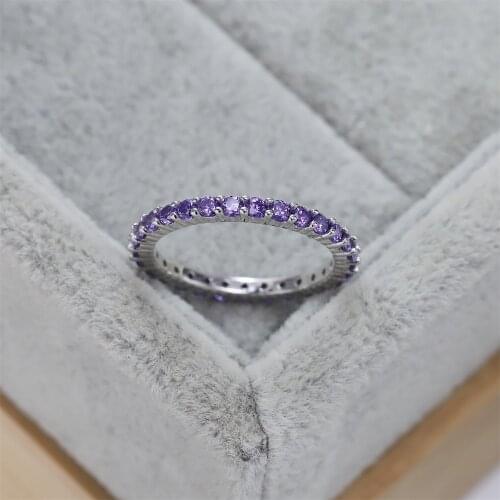 Best selling European and American S925 silver fashion wedding ring row diamond zircon Amethyst luxury jewelry womens gifts
